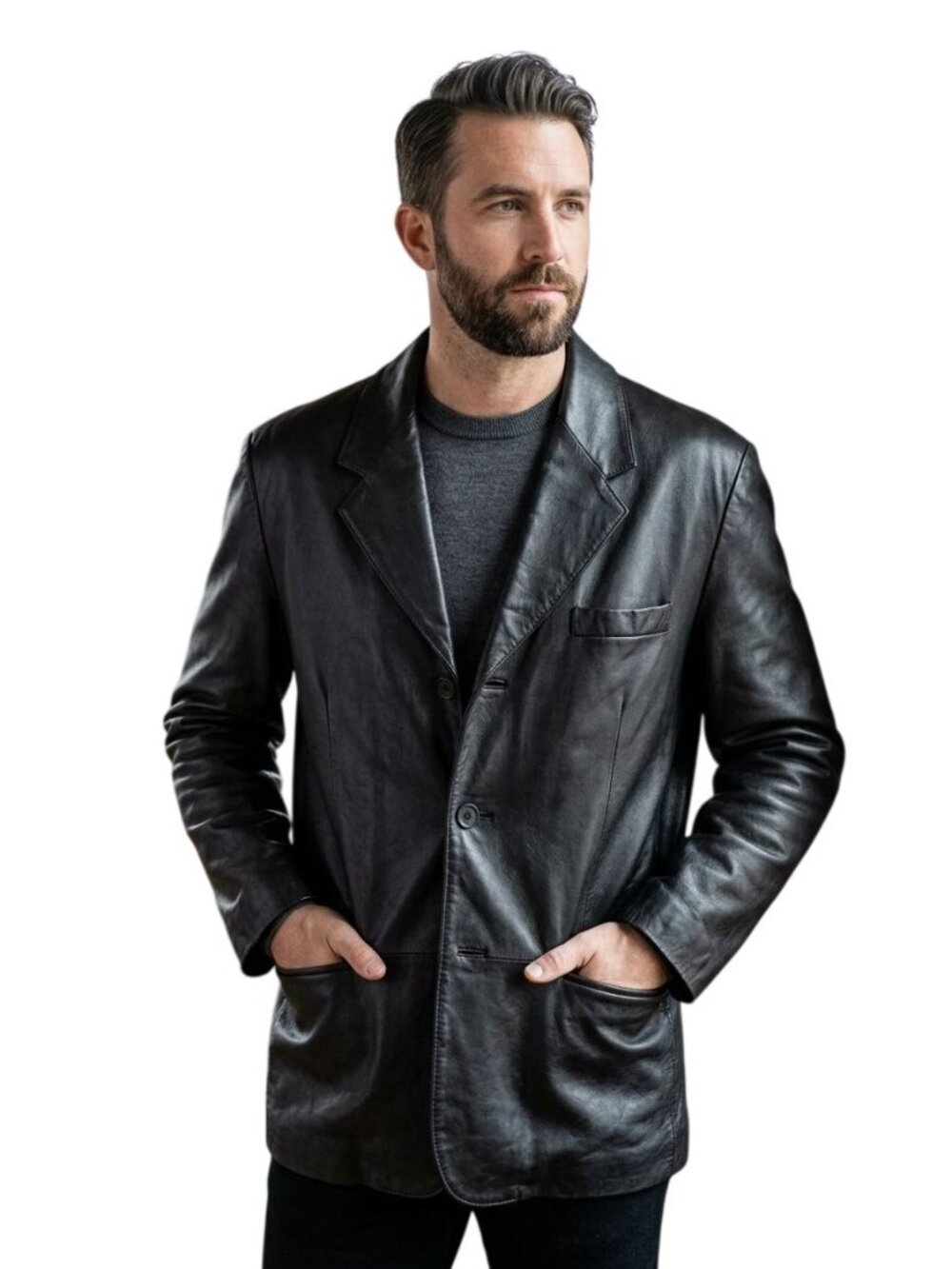 City Jones New York Vintage Classic Black Genuine Leather Blazer Size 46R